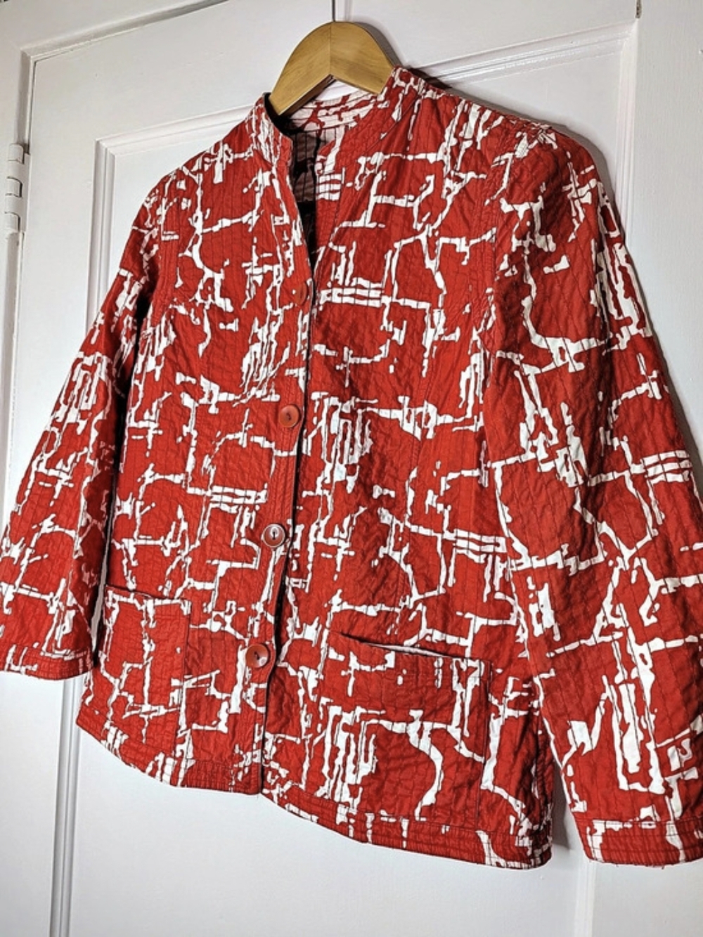 Reversible Quilted Chore Jacket, Orange/White, Size Small, Art Teacher Eclectic